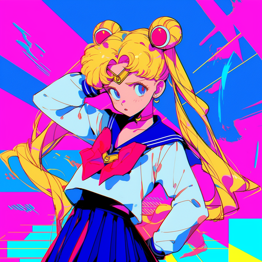 Sailor Moon character striking a funny pose in 80s anime style.