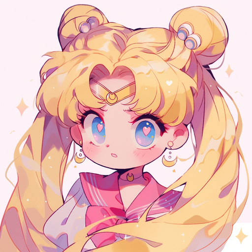 Sailor Moon-inspired chibi character with a cute and funny expression in anime style.