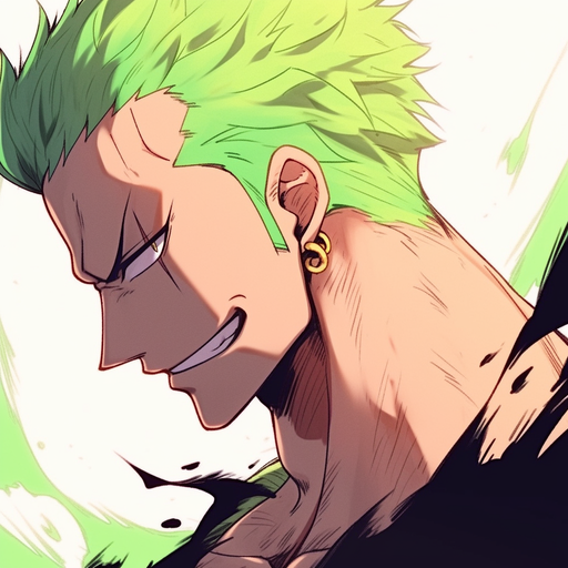 Zoro from One Piece, vibrant and expressive pfp with boken effect.