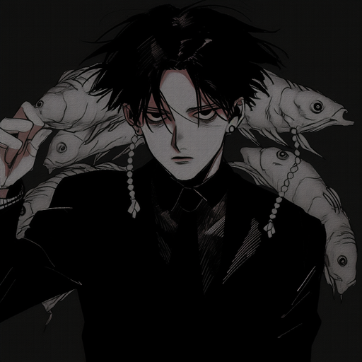 Chrollo Lucilfer from Hunter x Hunter in dark, black-and-white anime style.