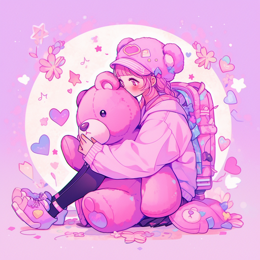 A pink teddy bear with an adorable design.