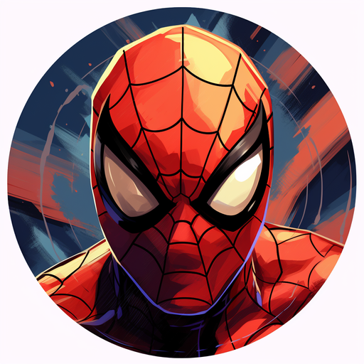 Comic-style round portrait of Spider-Man.