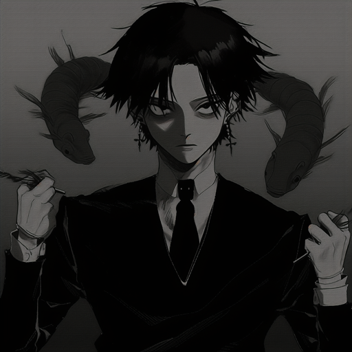 Chrollo Lucilfer, a character from Hunter x Hunter, in a dark anime style.