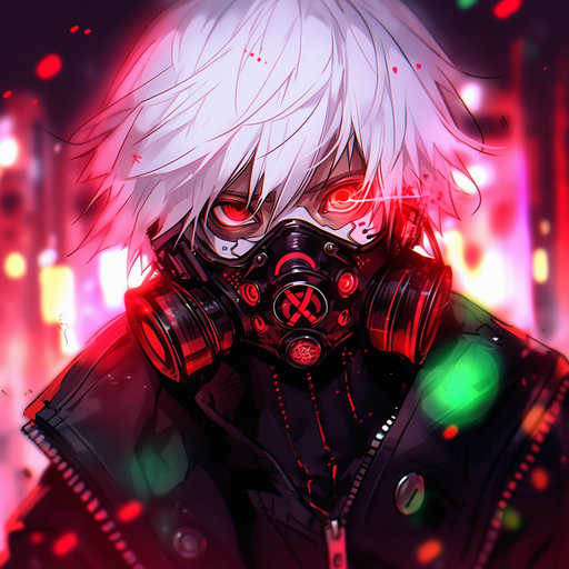 Kaneki Ken, Tokyo Ghoul character, depicted in a cyberpunk-style, with an organic touch.