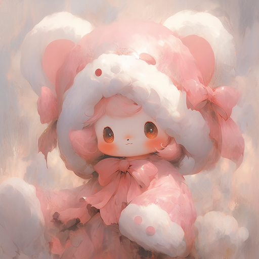 Colorful oil painting portrait of My Melody, a popular character from the Sanrio franchise, featuring a lively and vibrant aesthetic.