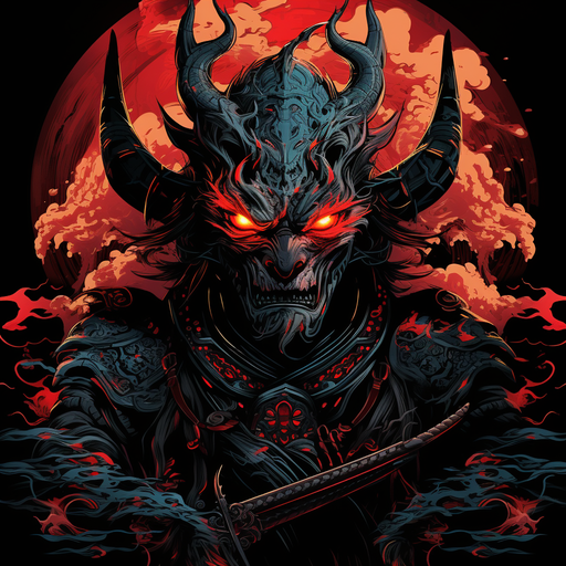 Demon samurai silhouette with a glowing amoled background.
