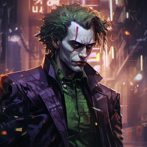 Cyberpunk Joker with intense expression.