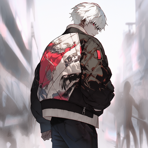 Kaneki Ken wearing a cool bomber jacket from Tokyo Ghoul anime.