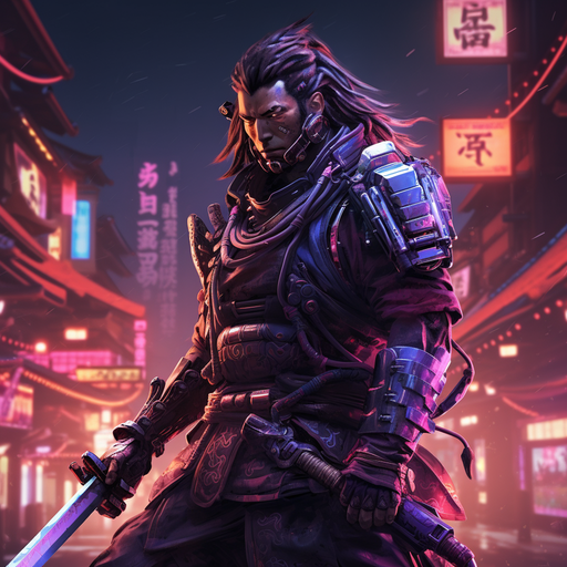 Cyberpunk-inspired samurai in a stylish profile picture.