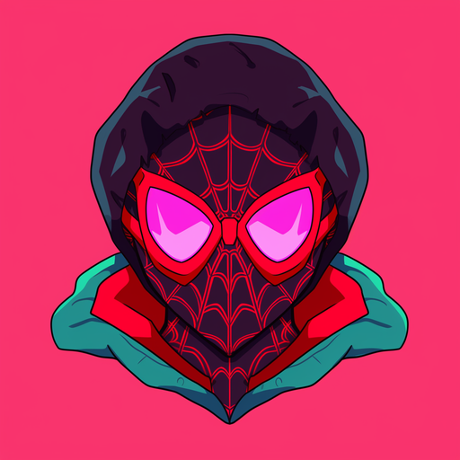 Miles Morales, a symmetrical flat icon design of Spider-Man.