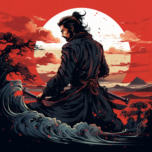 Epic samurai warrior in sleek vector art.