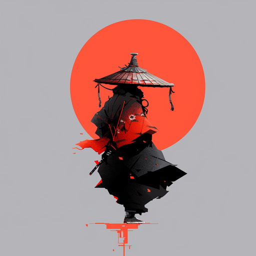 Japanese samurai in minimalist style artwork.