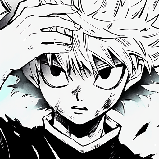 Killua Zoldyck, a black and white manga-style character from Hunter x Hunter series.