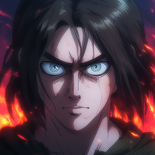 Eren Yeager from Attack on Titan with a powerful expression.