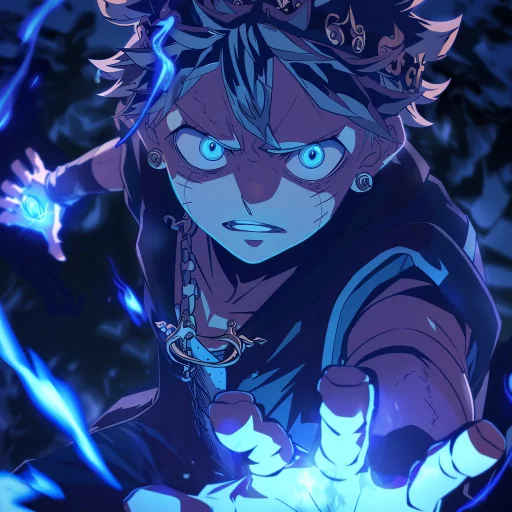 Asta profile picture from anime with blue lighting effects.