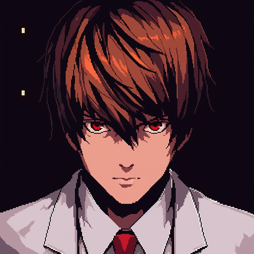 Light Yagami, a character from Death Note anime, depicted in an 8-bit style.