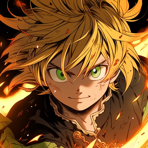 Meliodas character from Seven Deadly Sins anime manga style, with red and black tones on a 1:1 ratio image.