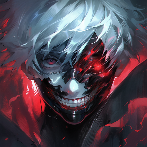 Kaneki wearing a mask representing his transformation into a ghoul.