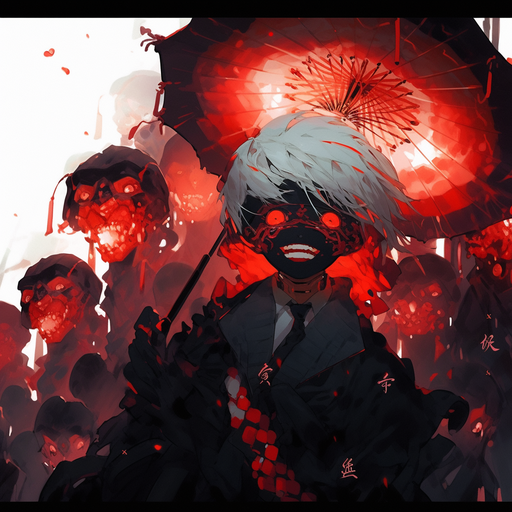 Bold red tones in a Kaneki-themed profile picture.