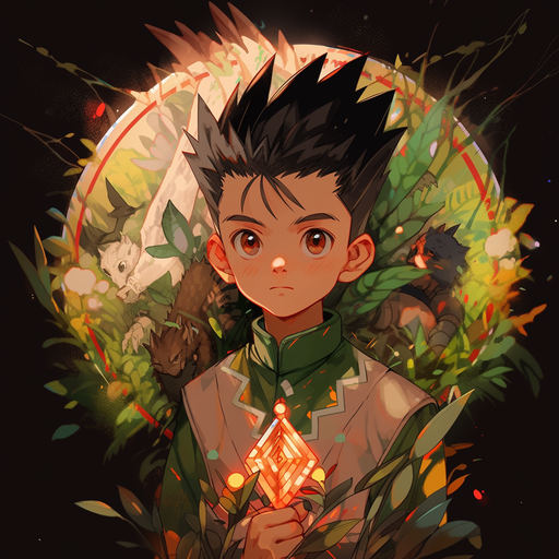 Gon Freecss, a calm character from Hunter x Hunter, portrayed in a Disney-style inspired profile picture (pfp).