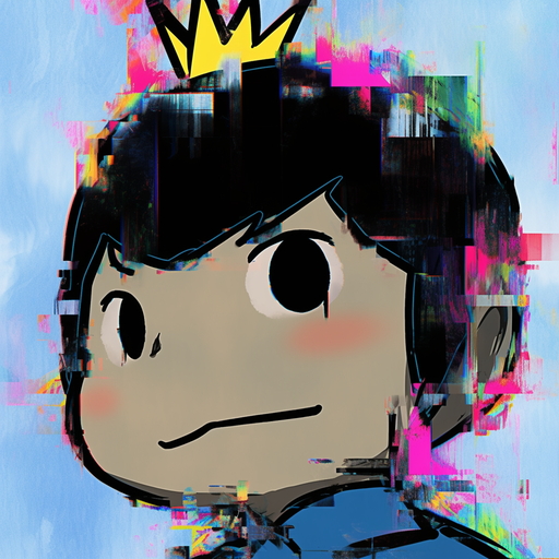 A colorful glitched portrait of Bojji, created with AI.