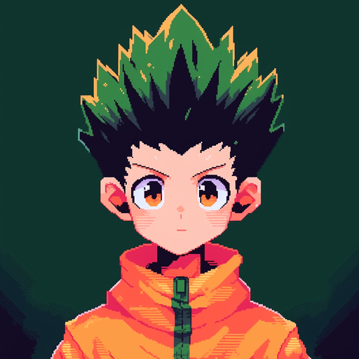 8-bit depiction of Gon, a character from Hunter x Hunter.