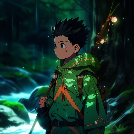 Gon Freecss portrait in Studio Ghibli style.