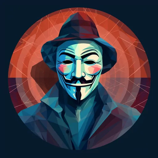 Abstract artistic avatar of a person wearing a stylized Guy Fawkes mask for a profile picture, symbolizing anonymity.
