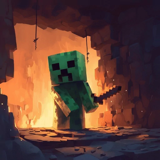 Minecraft avatar with a pixel-art style zombie character against a fiery cave backdrop, ideal for profile pictures or gaming PFPs.