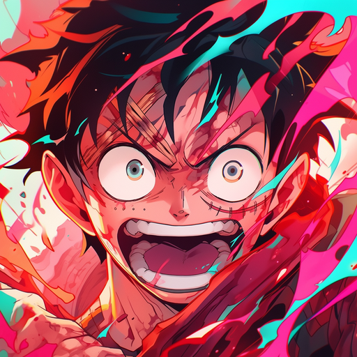 Luffy pfp with bold red saturations.