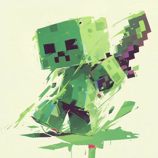 Stylized Minecraft creeper avatar with a dynamic, abstract art style for profile picture usage.