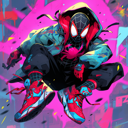 Spider punk, a punk-style rendition of Spider-Man in the comic book style.