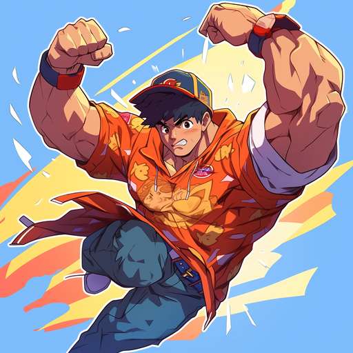 Flexing anime character expressing coolness and awesomeness.