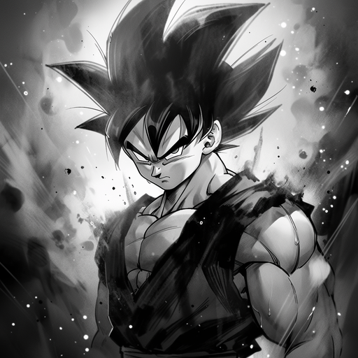 Goku, depicted in black and white, from Dragon Ball Super manga.