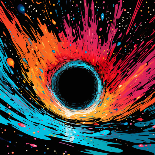 Cosmic explosion of colorful swirls and patterns in the shape of a black hole.