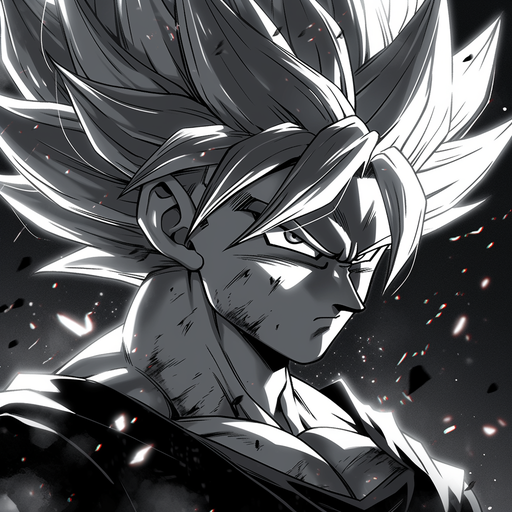 Goku in black and white, from Dragon Ball Super manga