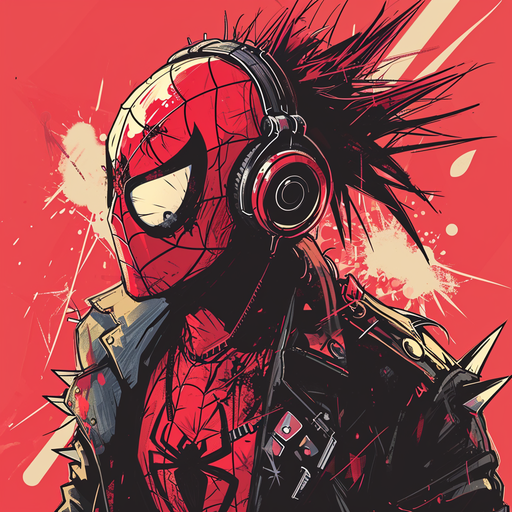 Spider-Man in punk style with a cool comic book vibe.