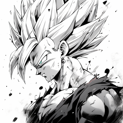 Black and white artwork of Goku from the Dragon Ball Super manga.