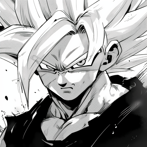 Black and white illustration of Goku from the Dragon Ball GT manga.