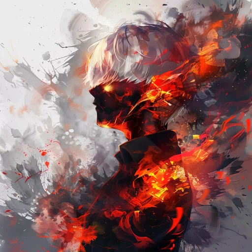 Stylized Tokyo Ghoul avatar depicting a dramatic, artistic representation with vibrant red and black colors suitable for a profile photo.
