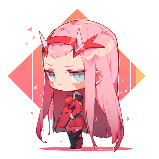 Chibi-style depiction of Zero Two from Darling in the Franxx anime