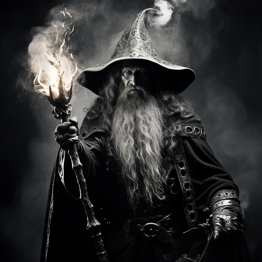 Monochrome wizard in black and white.