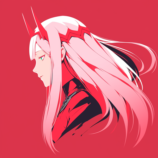 Zero Two character with red monochrome minimalist design from Darling in the Franxx anime.