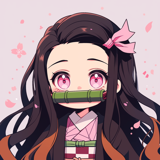 Chibi Nezuko from Demon Slayer anime, wearing a cute outfit.