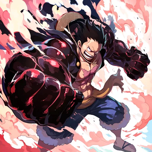 Dynamic Luffy avatar showing the One Piece character in an action pose with a fiery background, perfect for a profile photo or pfp.