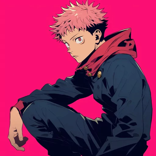 Profile picture featuring an illustrated character with pink hair and a dark uniform against a vibrant pink background.