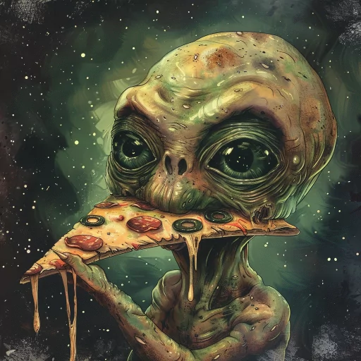 Alien avatar enjoying pizza for quirky profile picture