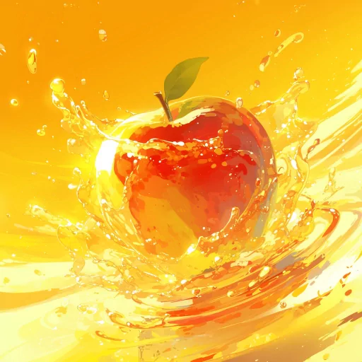 Vibrant apple profile picture with a dynamic splash of juice, depicting freshness and energy.