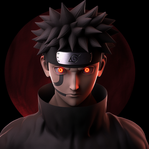 Obito Uchiha in a 3D render style, gazing with intensity.