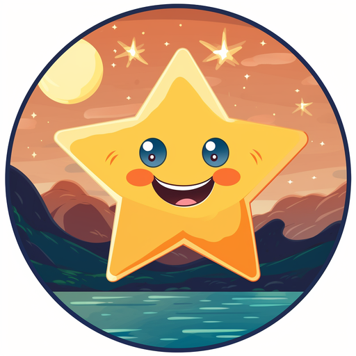 Colorful cartoon star-shaped pfp against a round background.